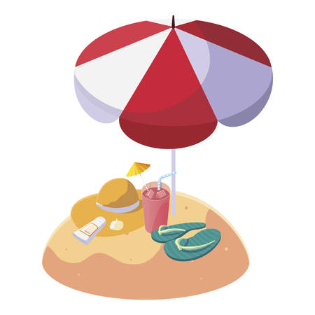 summer sand beach with umbrella and flip flops vector illustration designのイラスト素材