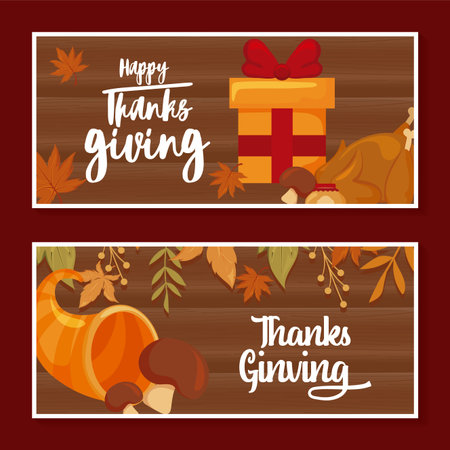 cards with label happy thanksgiving and food vector illustration designのイラスト素材