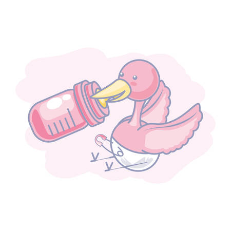 stork animal with diaper and bottle milk baby vector illustration designのイラスト素材