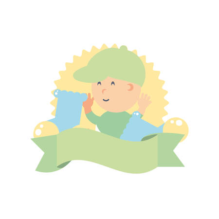 cute baby boy with socks vector illustration designのイラスト素材