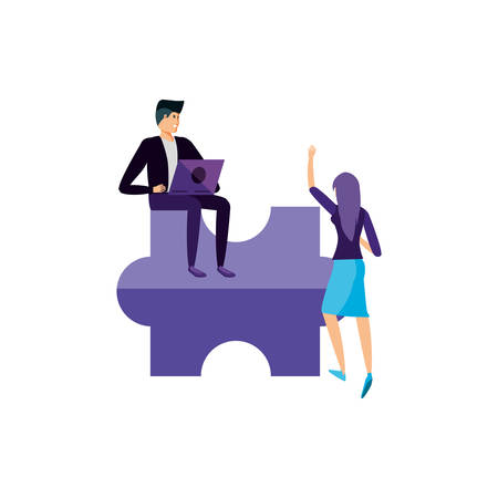 young couple using laptop computer vector illustration designのイラスト素材