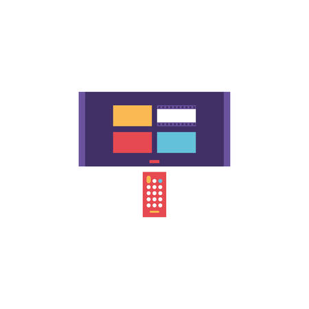 tv screen and and remote control in white background vector illustration designのイラスト素材