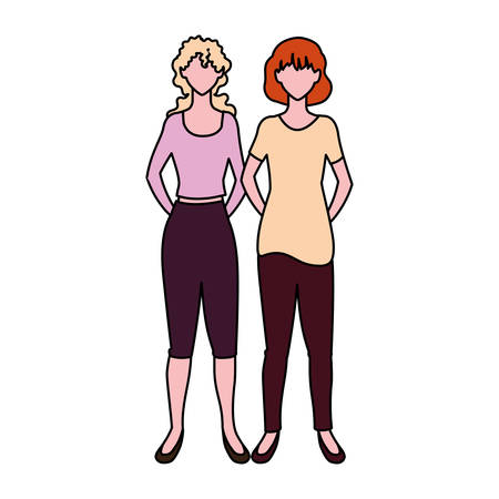 women faceless standing with different poses vector illustration designのイラスト素材