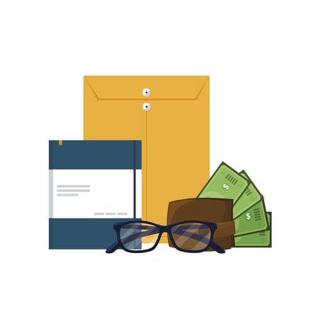 office supplies and manila envelope vector illustration designのイラスト素材