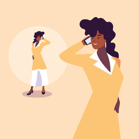 cute businesswoman with various views, poses and gestures vector illustration designのイラスト素材