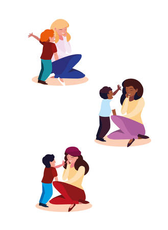 group of mothers with children icon vector illustration designのイラスト素材