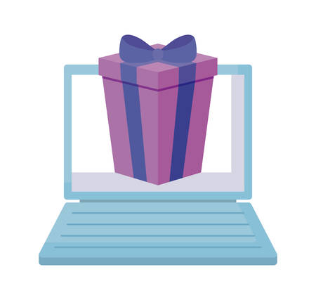 laptop computer with gift box vector illustration designのイラスト素材
