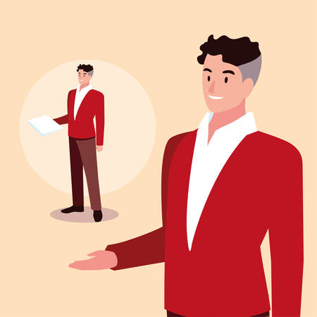 cute businessman with various views, poses and gestures vector illustration designのイラスト素材