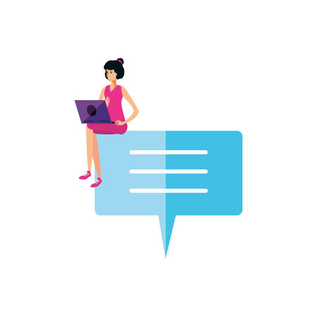 young woman using laptop in speech bubble vector illustration designのイラスト素材