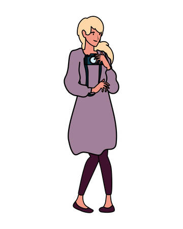 Woman with camera design, Device gadget technology photography equipment digital and photo theme Vector illustrationのイラスト素材