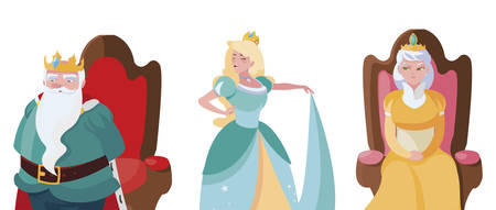 princess with queen and king on throne of tales character vector illustration designのイラスト素材