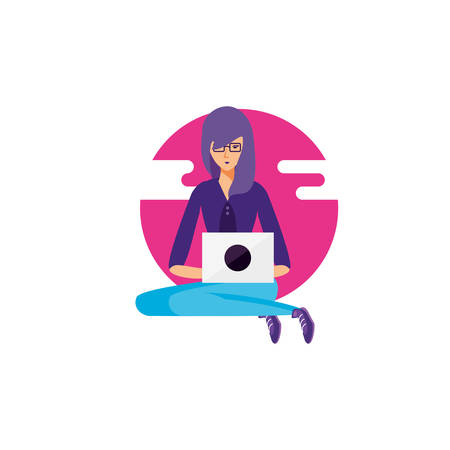 young woman using laptop computer vector illustration designのイラスト素材