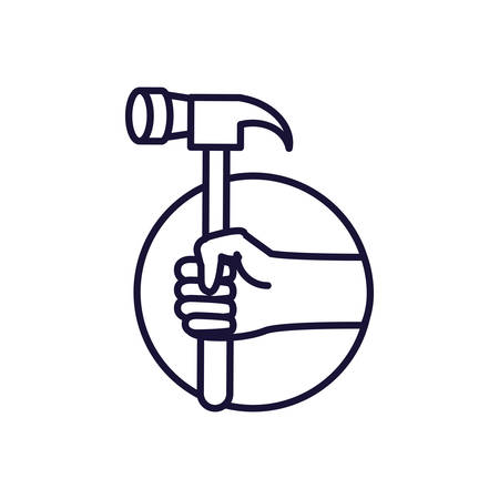 hand with hammer tool in frame circular vector illustration designのイラスト素材