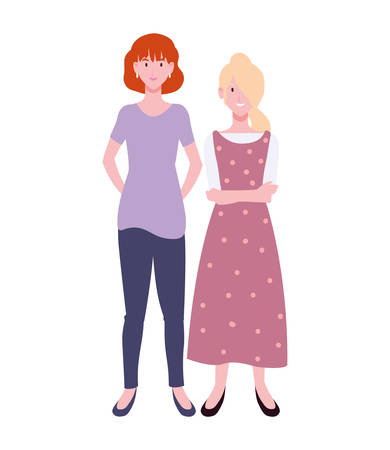 women standing with different poses on white background vector illustration designのイラスト素材