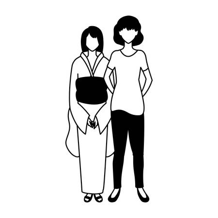 women faceless standing with different poses vector illustration designのイラスト素材
