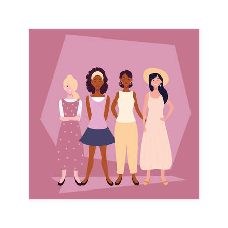 women standing with different poses vector illustration designのイラスト素材