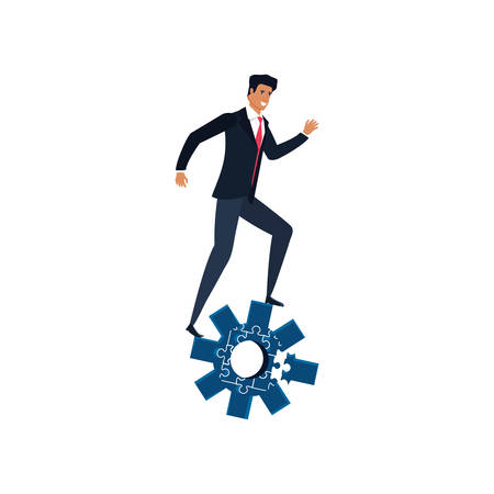 businessman with puzzle pieces in shape pinion vector illustration designのイラスト素材
