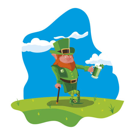 lemprechaun with beer in the field vector illustration designのイラスト素材