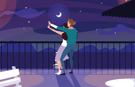 couple of people in love standing overlooking the sea vector illustration designのイラスト素材