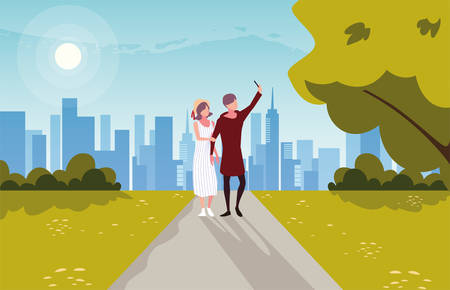 couple of people in love walking in park vector illustration designのイラスト素材