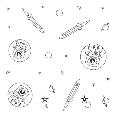 pattern of astronauts suits with rockets and stars vector illustration designのイラスト素材