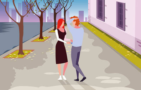 couple of people in love walking in the city vector illustration designのイラスト素材