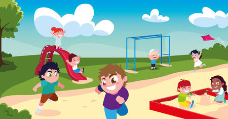 scene of children smiling and playing vector illustration designのイラスト素材