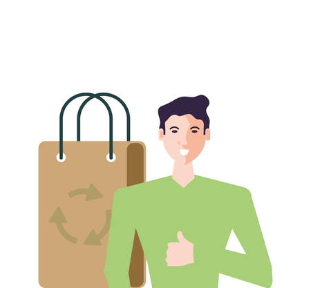 young man with paper bag eco friendly vector illustration designのイラスト素材