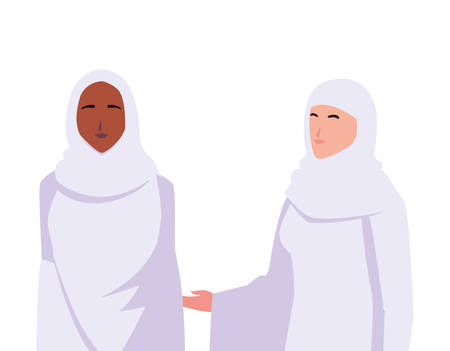 women pilgrim hajj standing on white background vector illustration designのイラスト素材