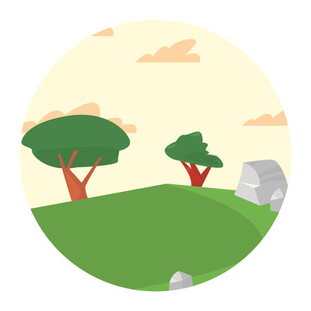 landscape forest trees botanical natural vector illustrationのイラスト素材
