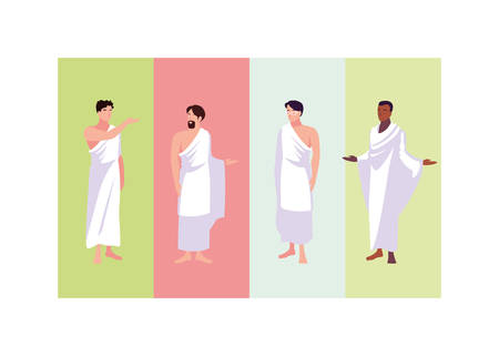 set of men hajj pilgrimage vector illustration designのイラスト素材
