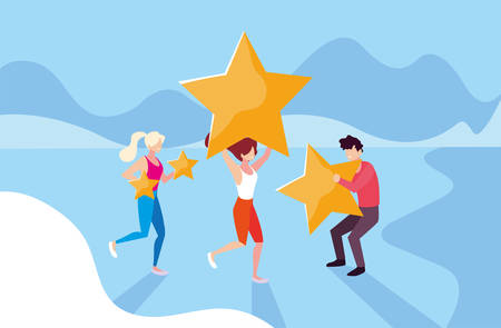 group of people celebrating with stars, business team success vector illustration designのイラスト素材