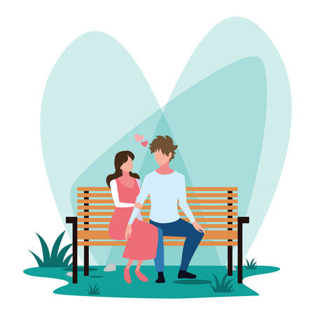 couple of people in love sitting in the park chair vector illustration designのイラスト素材
