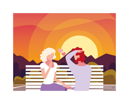 couple of people in love sitting in the park chair vector illustration designのイラスト素材