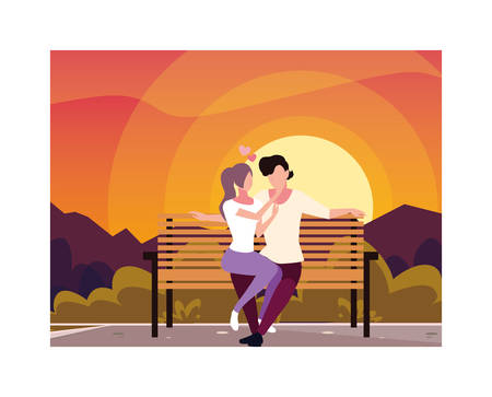 couple of people in love sitting in the park chair vector illustration designのイラスト素材