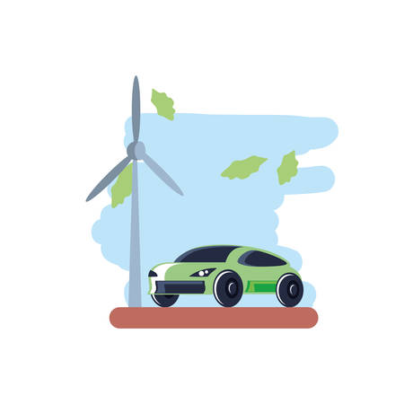windmill air power with cars sedan transportation vector illustration designのイラスト素材