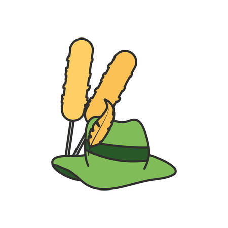 tyrolean hat germany with broaster sausages oktoberfest vector illustration designのイラスト素材