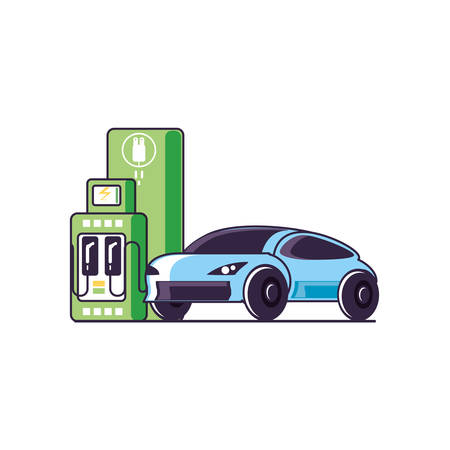 car sedan transportation with station service energy electric vector illustration designのイラスト素材