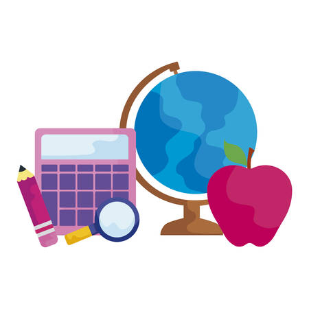terrestrial globe with calculator and set supplies vector illustration designのイラスト素材