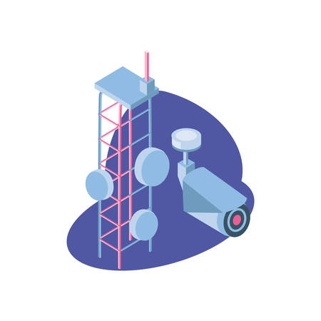 surveillance camera with telecommunications tower vector illustration designのイラスト素材