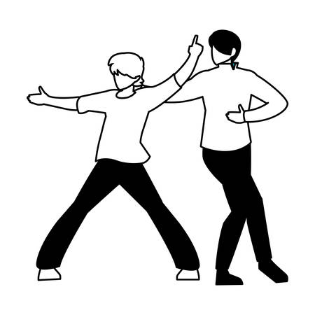 silhouette of men in pose of dancing on white background vector illustration designのイラスト素材