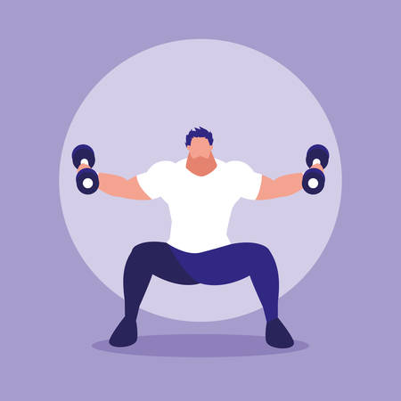 young man lifting dumbbells avatar character vector illustration designのイラスト素材