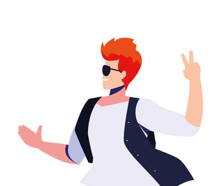 man in pose of dancing, party, on white background vector illustration designのイラスト素材