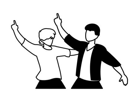 scene of men in dance pose, party, dance club vector illustration designのイラスト素材