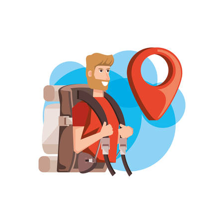 traveler man with travel bag and pin pointer location vector illustration designのイラスト素材