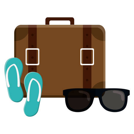 suitcase travel vacations with sunglasses and sandals vector illustration designのイラスト素材