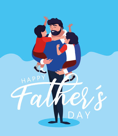 happy father day card with dad and children vector illustration designのイラスト素材
