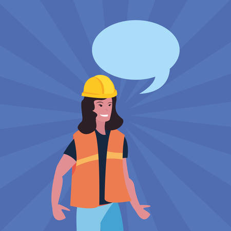 female builder speech bubble labour day vector illustrationのイラスト素材