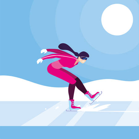 young woman ice skating , winter sport vector illustration designのイラスト素材