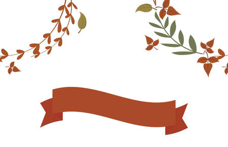 Autumn leaves and ribbon design, season nature ornament garden decoration and botany theme Vector illustrationのイラスト素材